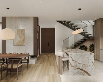 Marble feature wall and dining