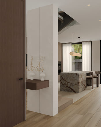 Floating console with decorative styling